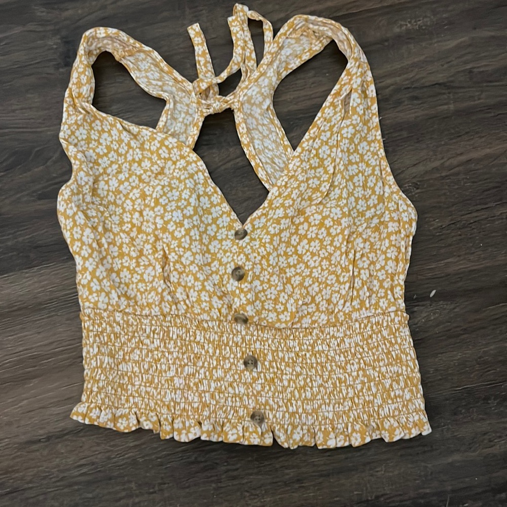 Backless tank top yellow with flowers